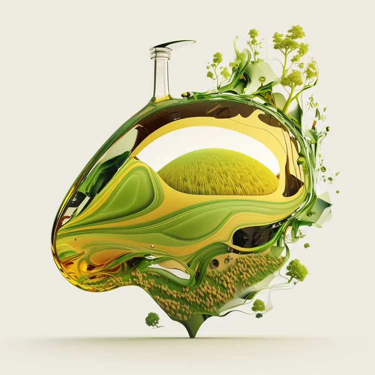 Artistic Green Bottle with Nature Elements