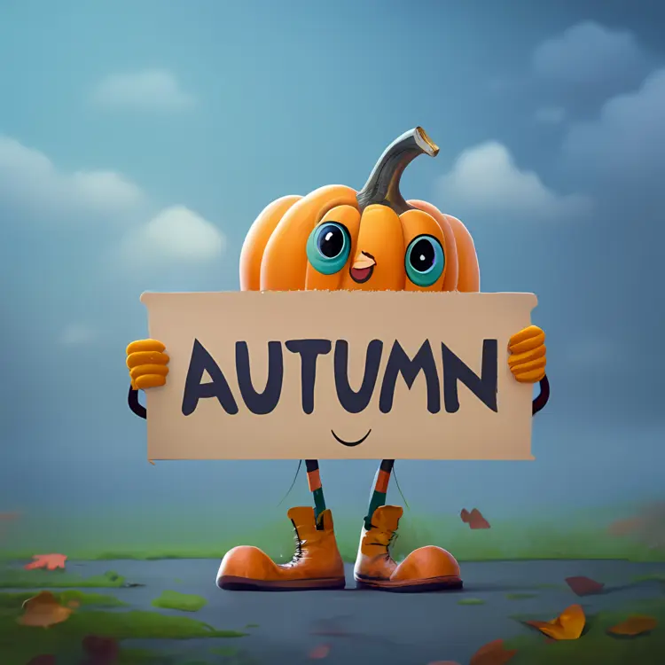 Pumpkin Holding Autumn Sign