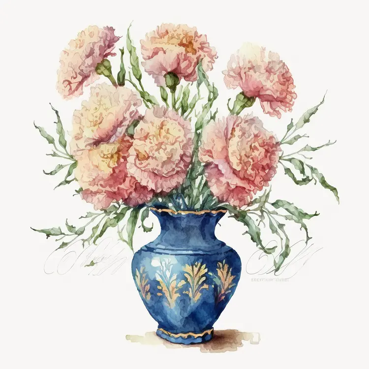 Beautiful Watercolor Vase with Pink Flowers