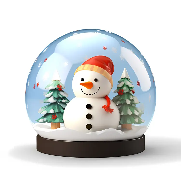 Snowman in Snow Globe with Red Hat
