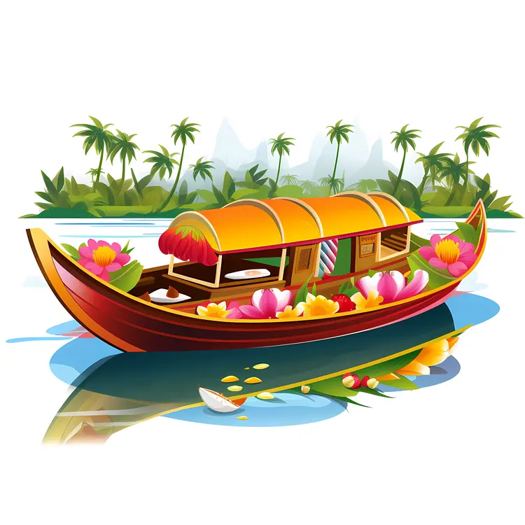 Beautiful Boat with Flowers on a Tropical River