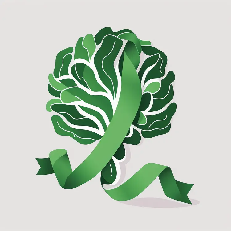 Green Brain with Awareness Ribbon Symbol