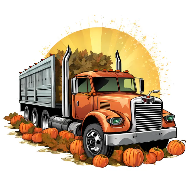 Orange Truck with Pumpkins for Halloween Harvest