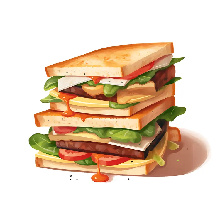 Triple Decker Sandwich with Dripping Sauce