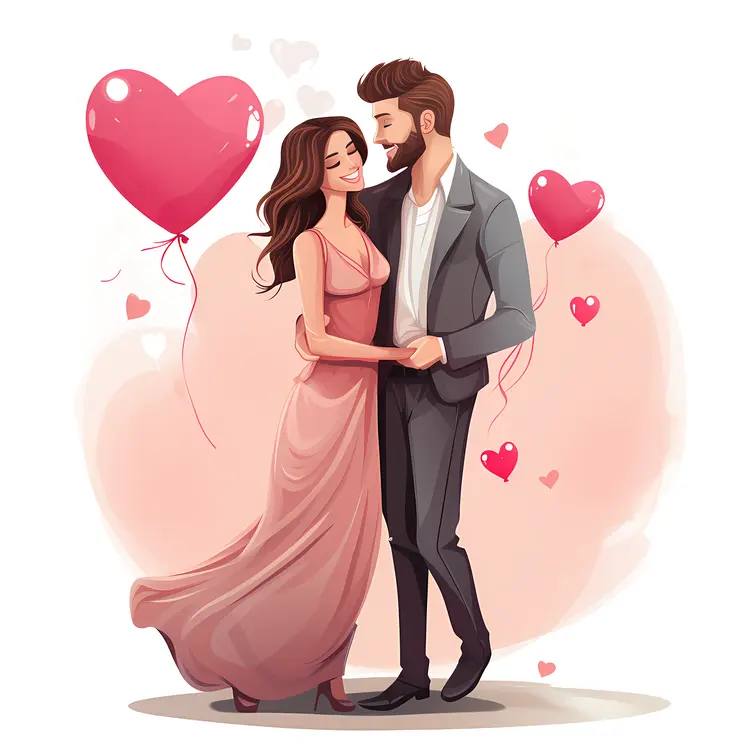 Romantic Couple with Heart Balloons