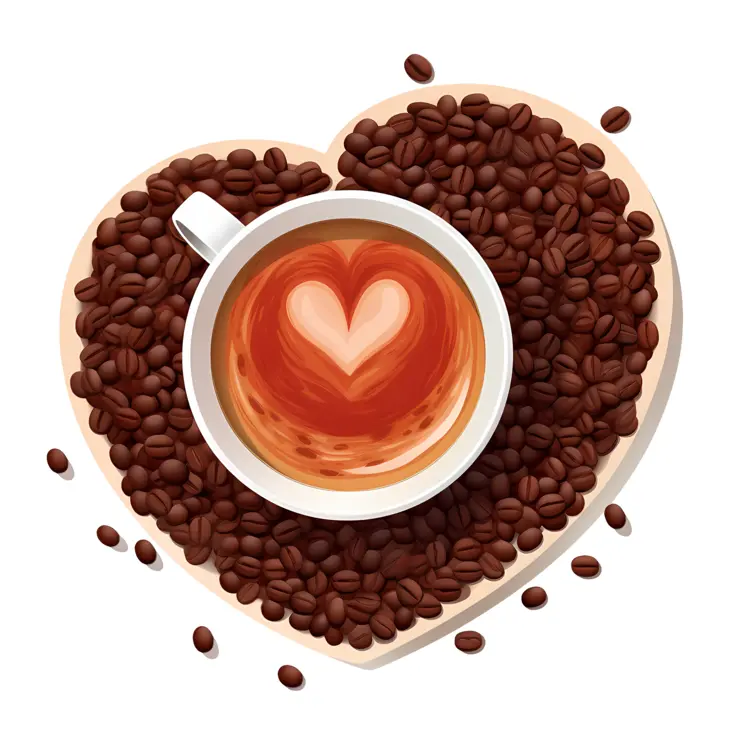 Heart-shaped Coffee Beans and Cup with Latte Art