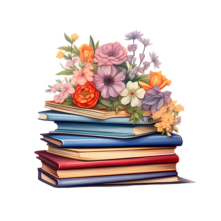 Colorful Stack of Books with Flowers