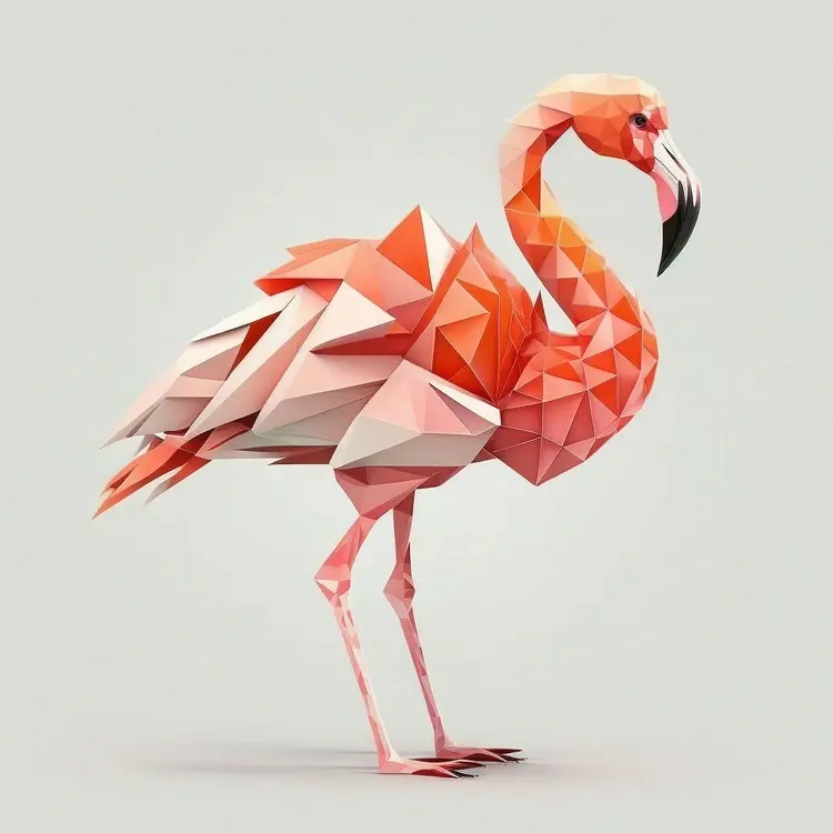 Geometric Origami Flamingo in Pink