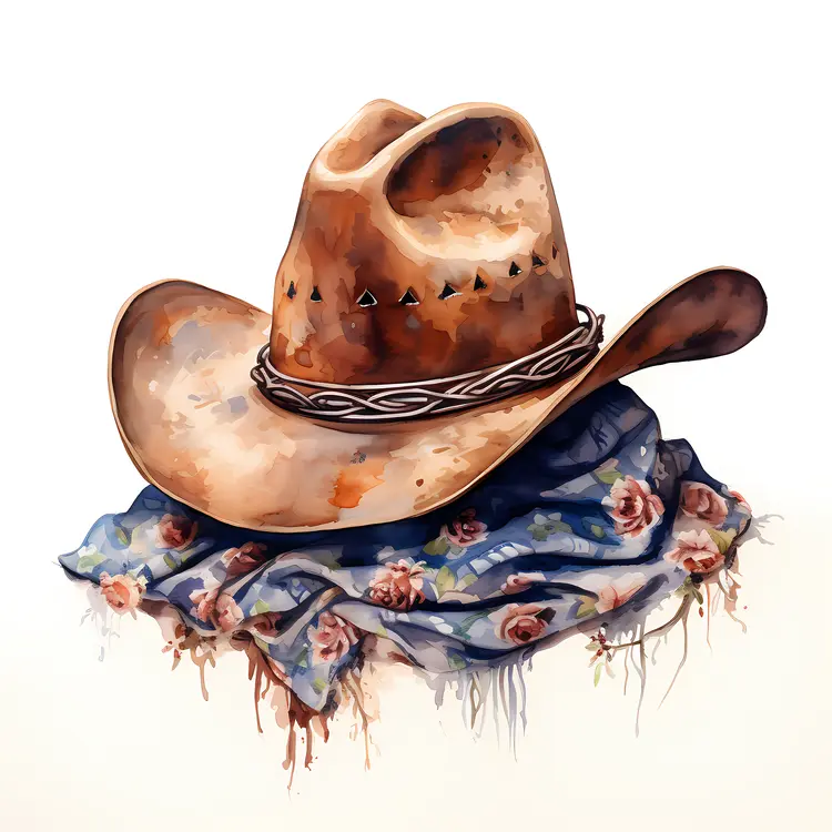 Rustic Cowboy Hat with Floral Scarf