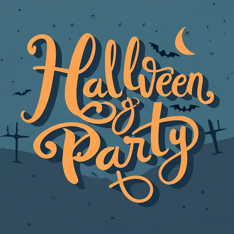 Halloween Party with Bats and Moon