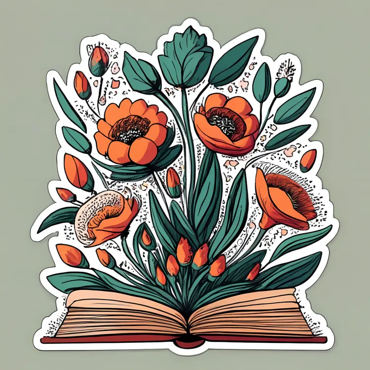 Open Book with Blooming Flowers