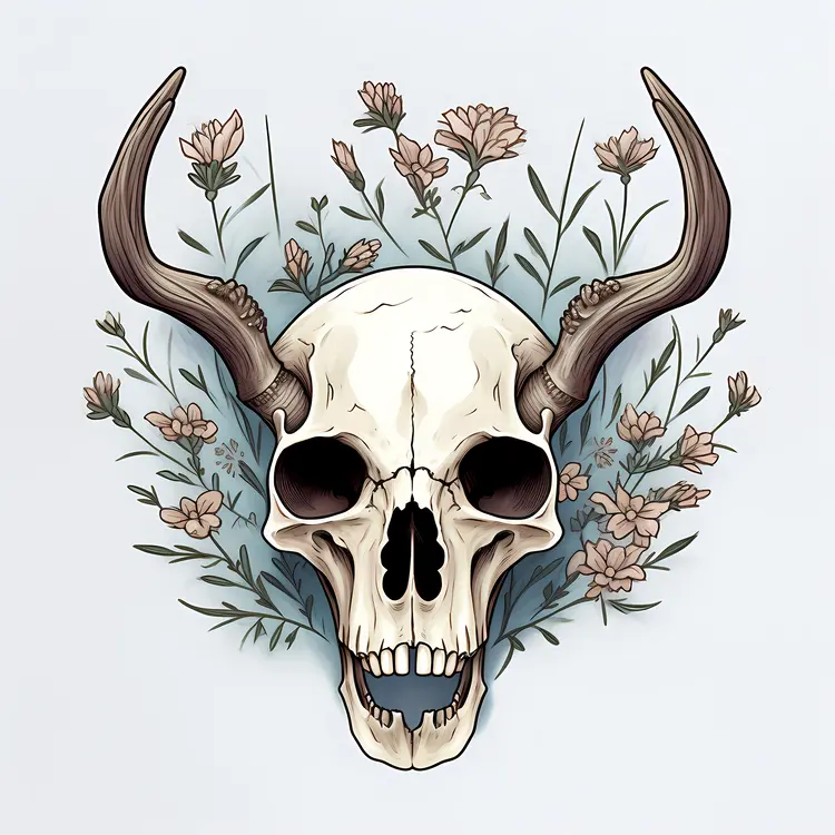 Deer Skull with Floral Background