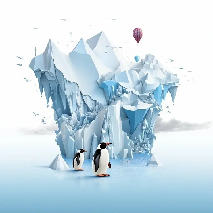 Penguins and Iceberg with Hot Air Balloon