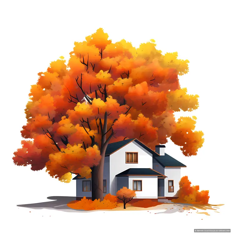 House with Beautiful Autumn Tree