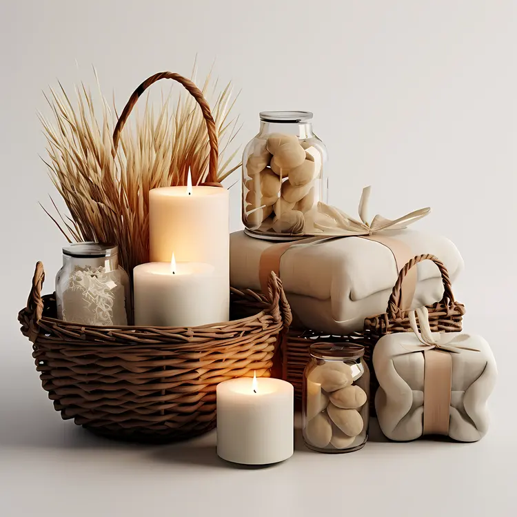 Natural Basket with Candles and Decor