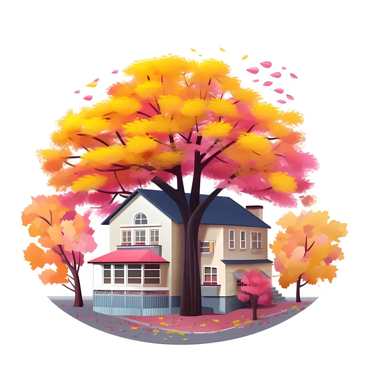 Lovely House with Vibrant Autumn Trees