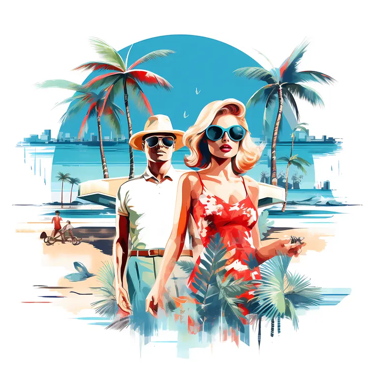 Stylish Couple Enjoying a Tropical Beach Vacation