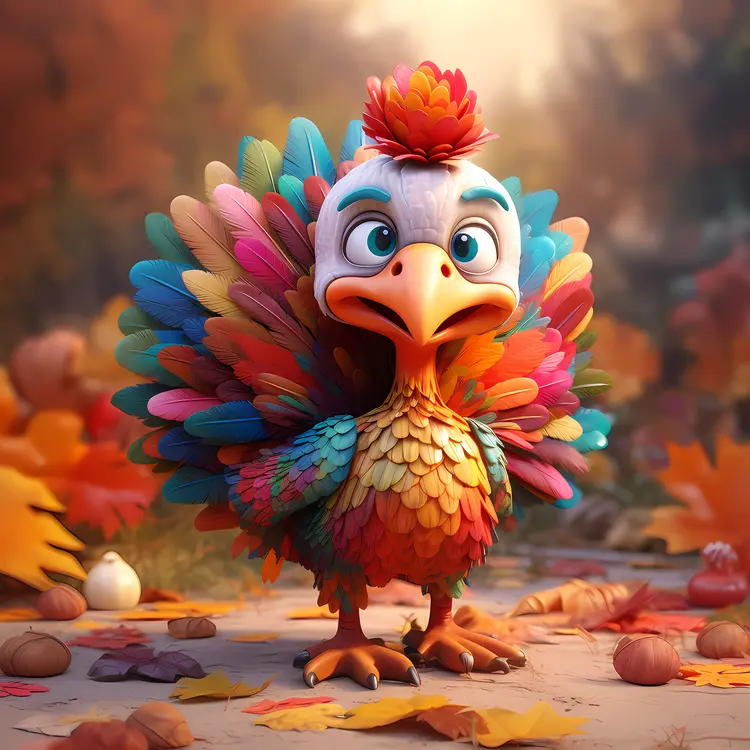 Colorful Turkey with Autumn Leaves