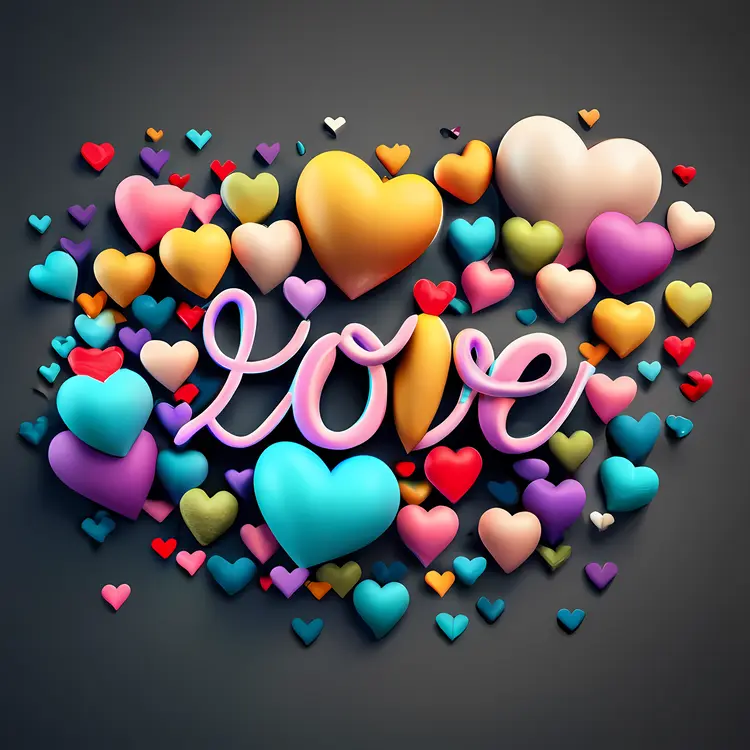 Love Text with Colorful Hearts and Swirls