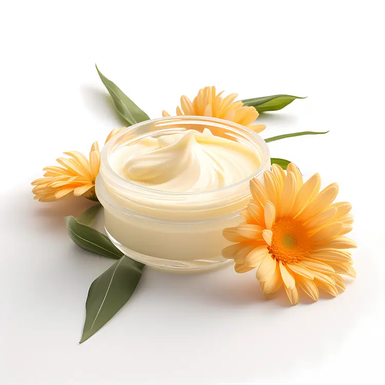 Cream Jar with Yellow Flowers and Leaves