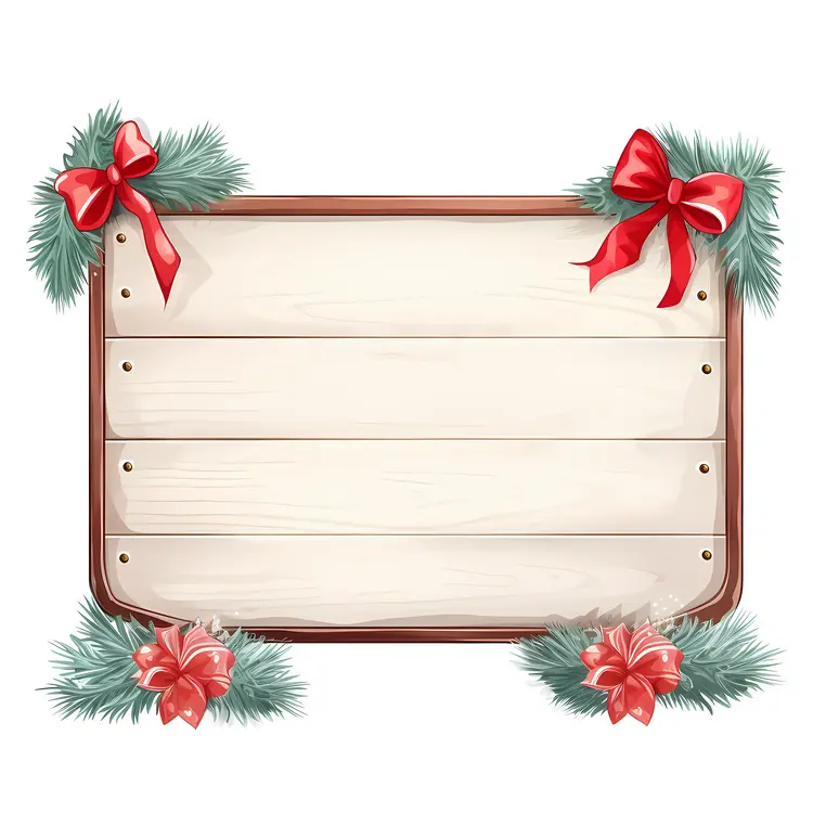 Christmas Wooden Sign with Pine Branches and Ribbons