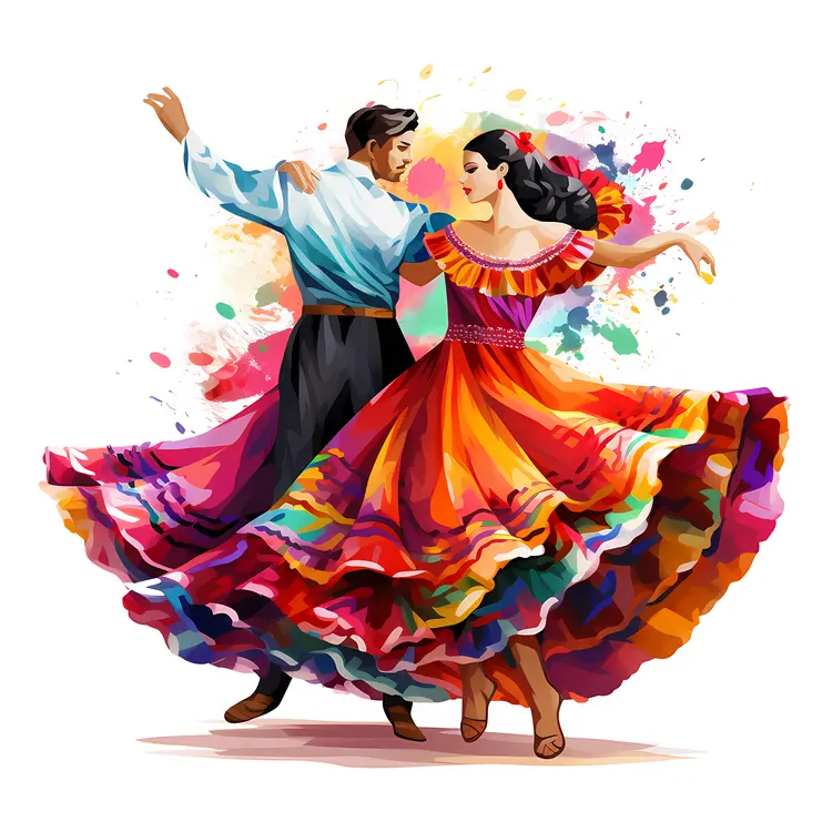 Traditional Dancing Couple in Colorful Attire