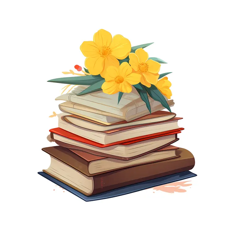 Stack of Books with Yellow Flowers