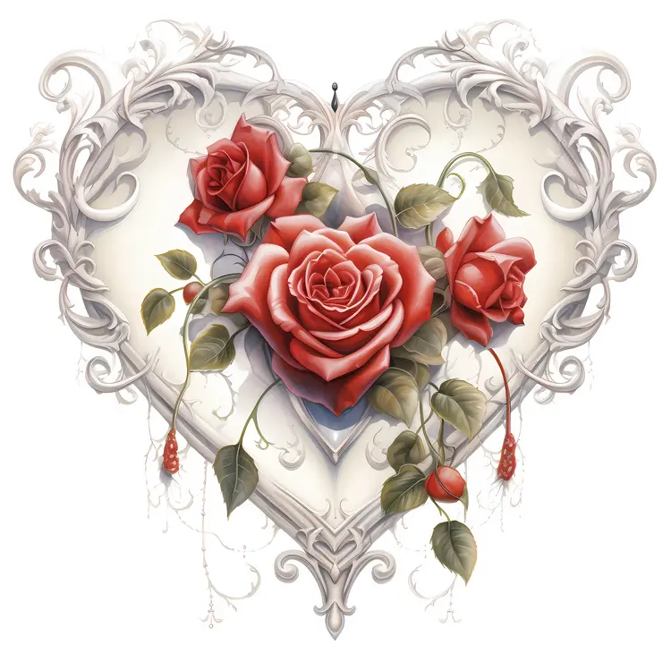 Red Roses in Ornate Heart Shape