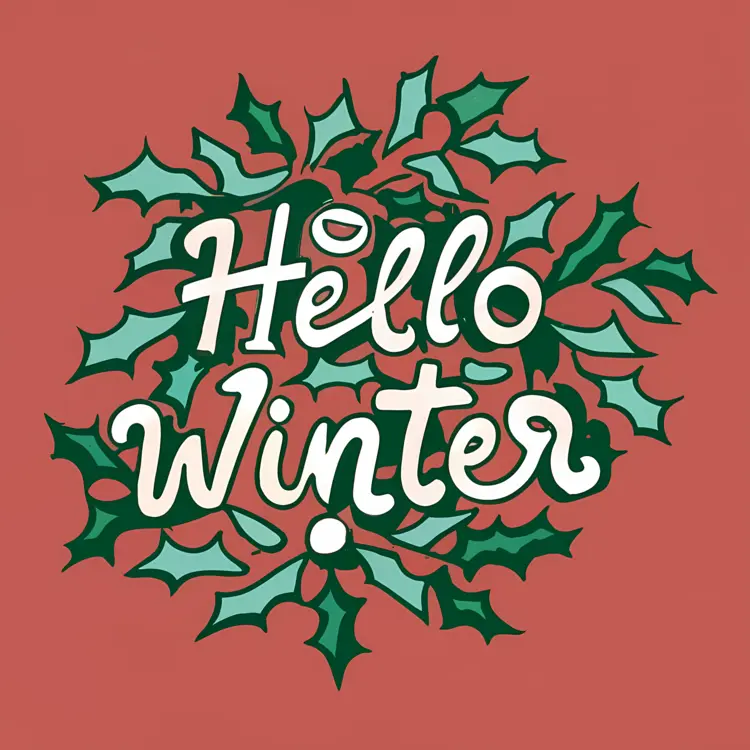 Hello Winter with holly leaves