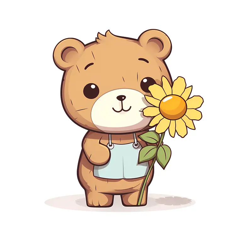 Cute Bear Holding a Sunflower