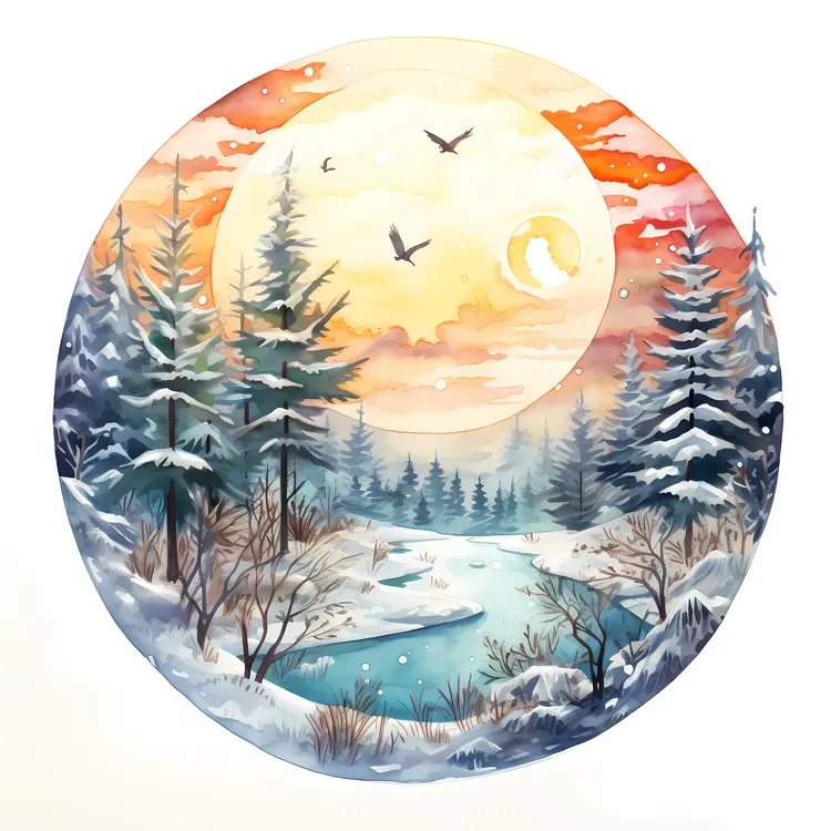 Winter Forest at Sunset