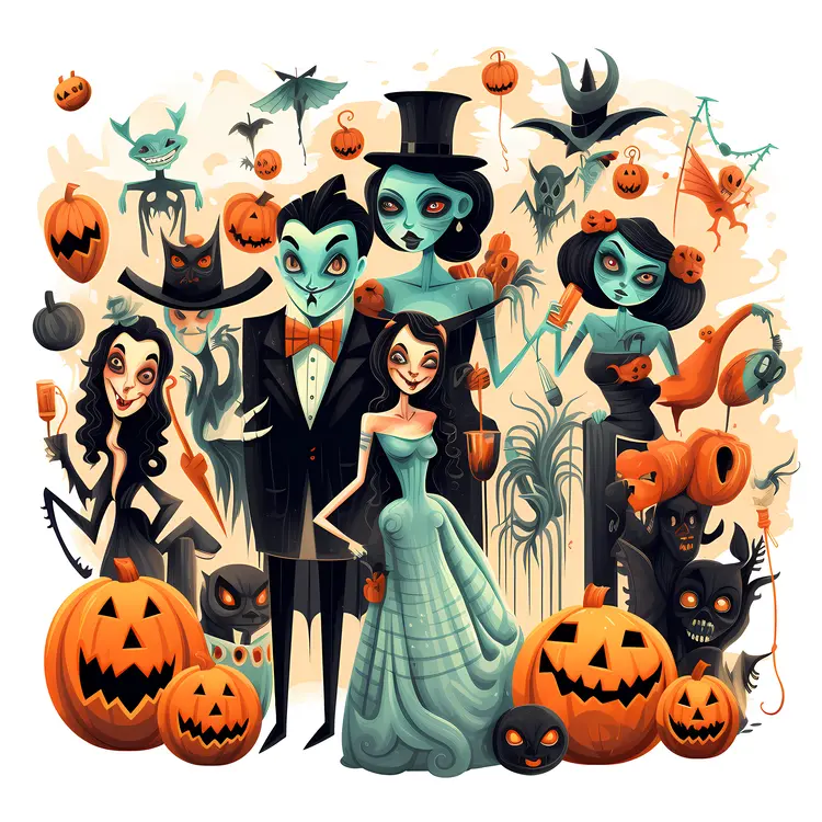 Vampires and Witches with Pumpkins