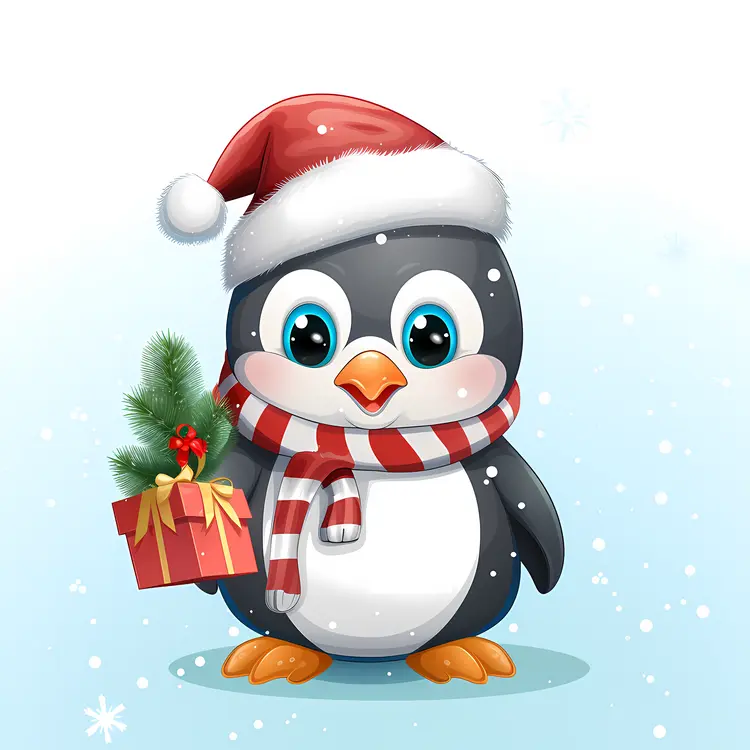 Cartoon Penguin with Gift