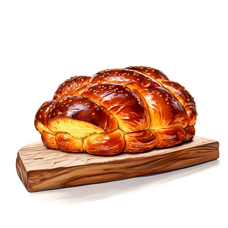 Golden Braided Bread on Wooden Board