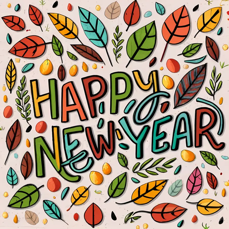 Happy New Year with Colorful Leaves