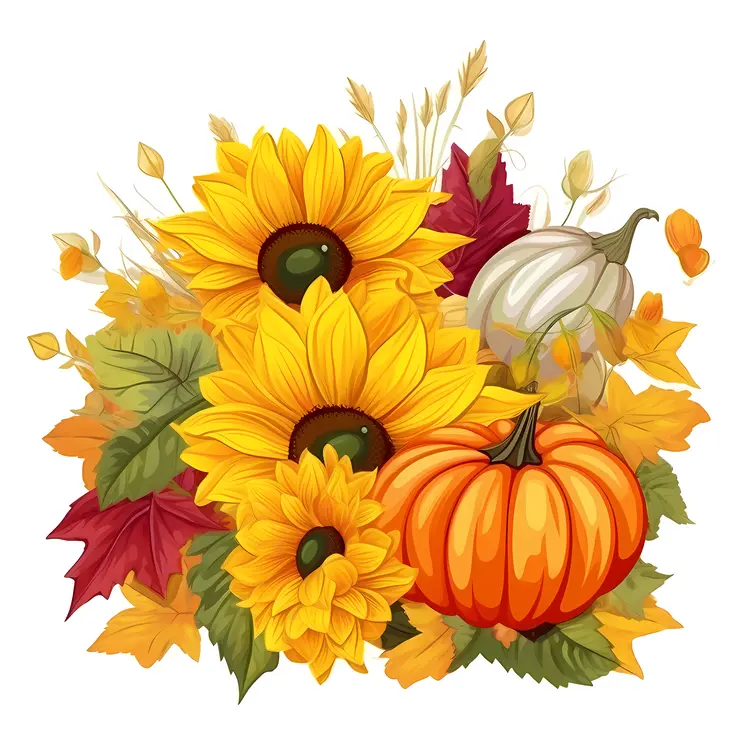 Beautiful Autumn Pumpkin and Sunflower Arrangement