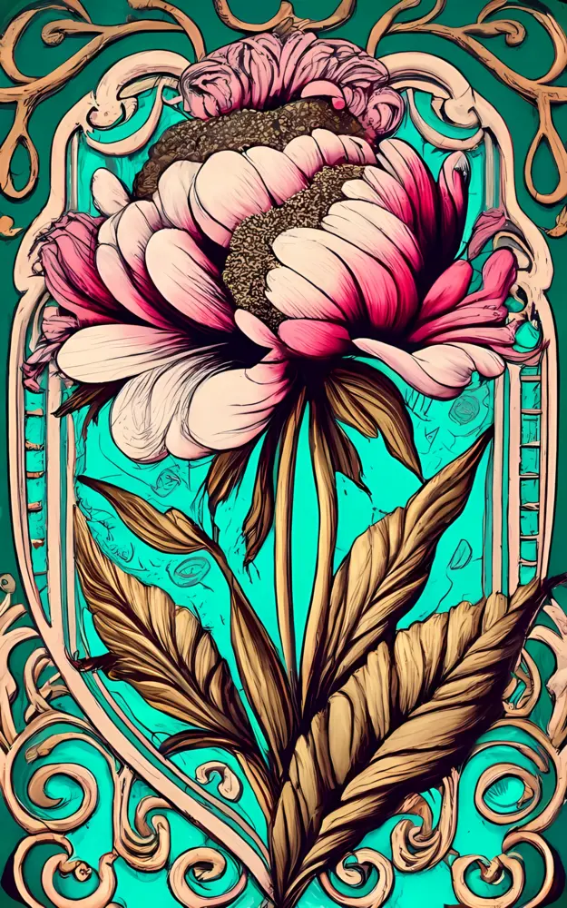 Artistic Flower with Buds and Leaves