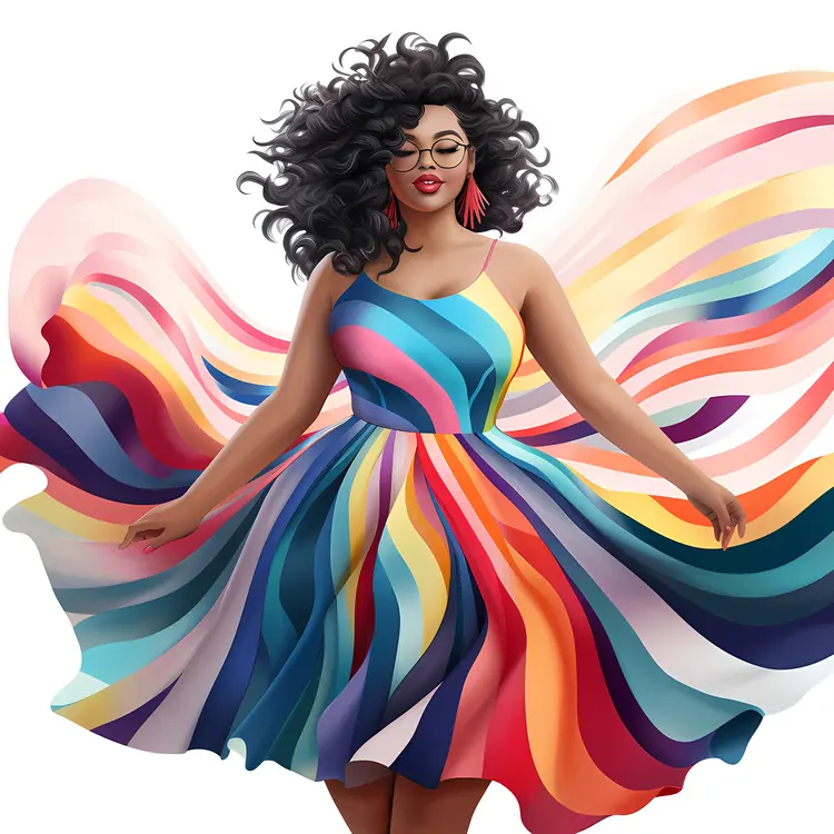 Chic Woman in Colorful Striped Dress