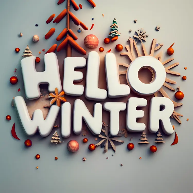 Hello Winter with Decorations and Snowflakes