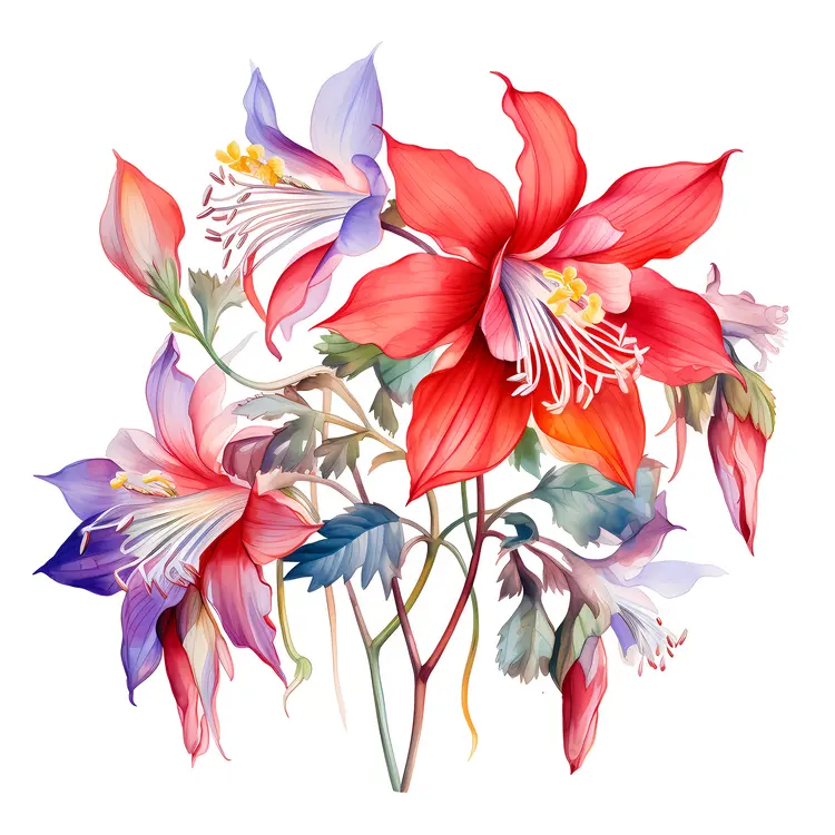 Red and Purple Flowers with Green Leaves