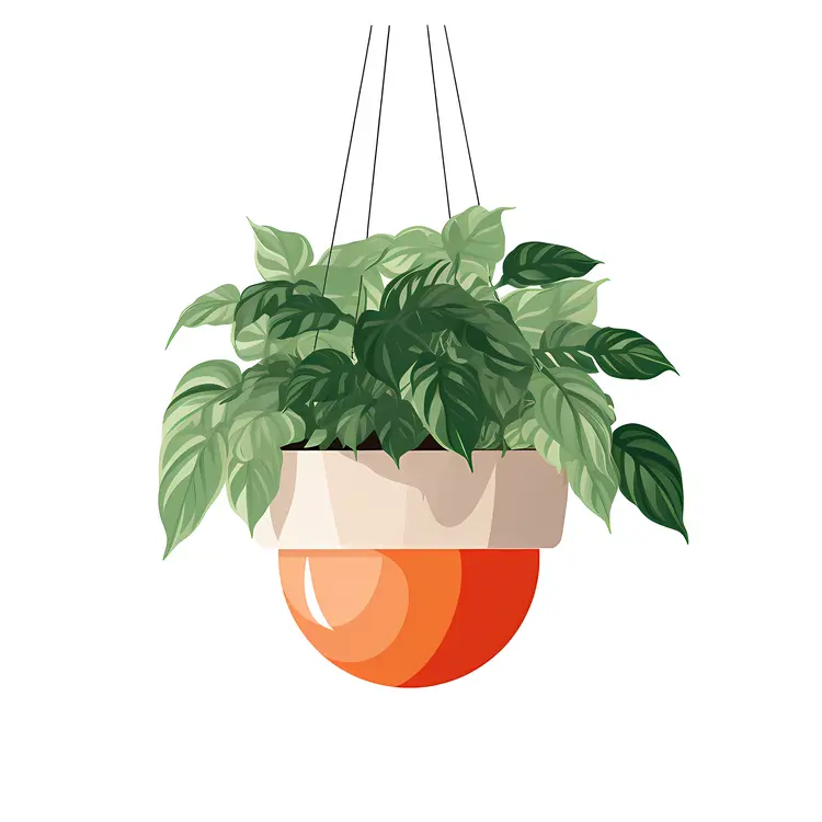 Hanging Plant with Vines in Orange Pot