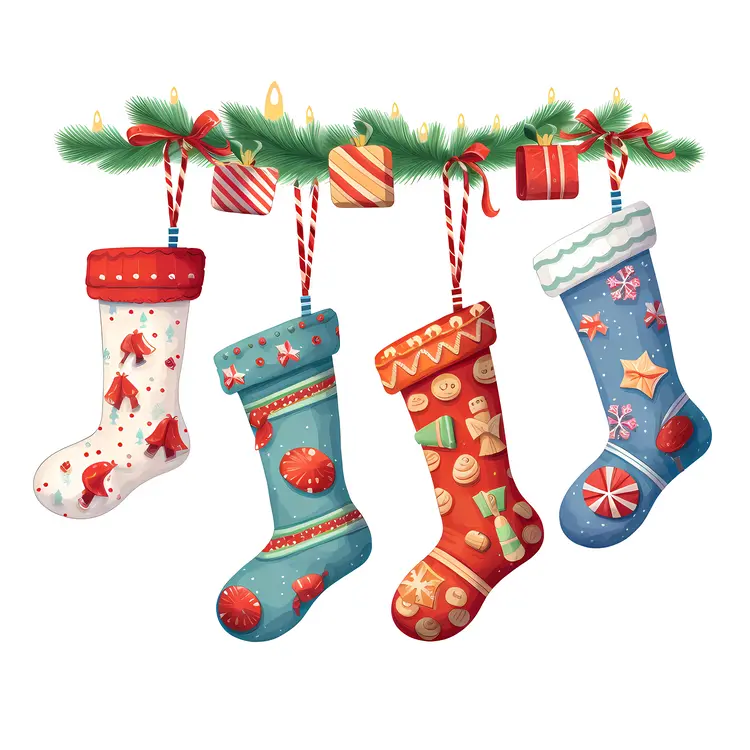 Colorful Christmas Stockings Hanging with Gifts