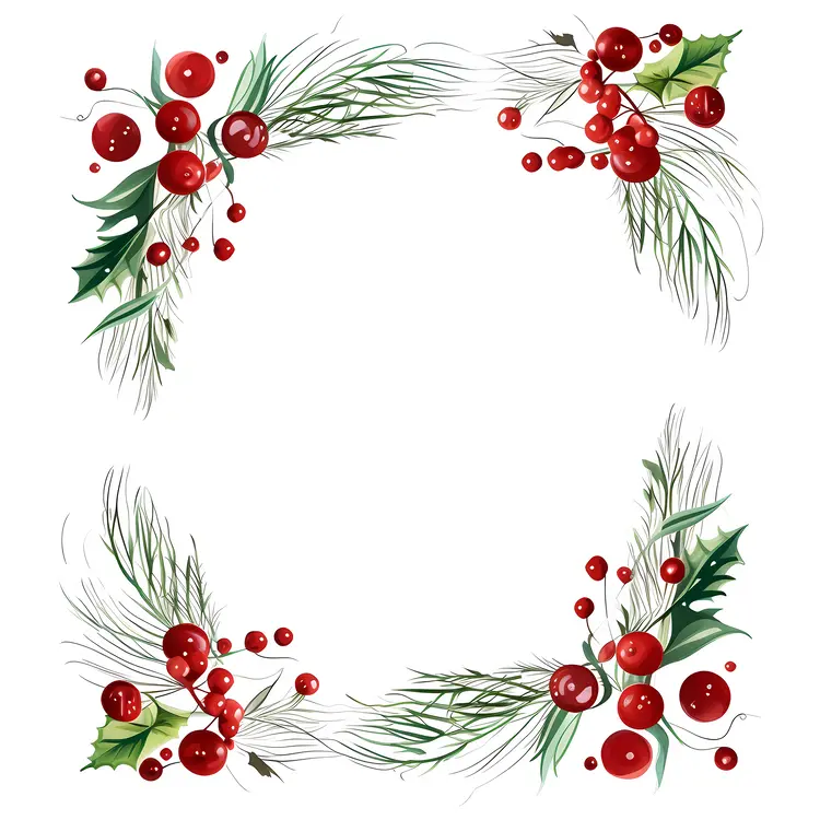 Christmas Floral Frame with Holly and Berries
