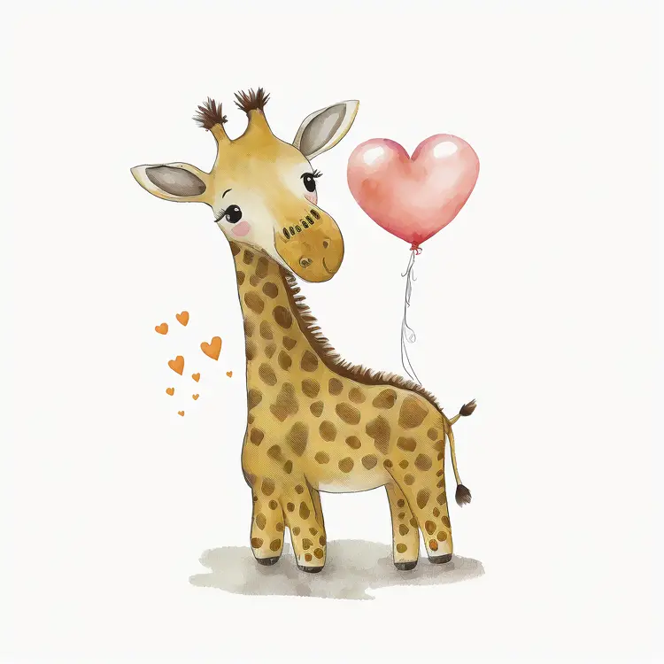 Cute Giraffe with Heart Balloon for Valentine's Day