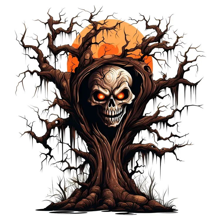 Spooky Skull Tree Illustration for Halloween