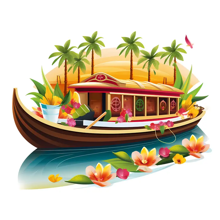 Decorated Boat with Flowers and Palm Trees