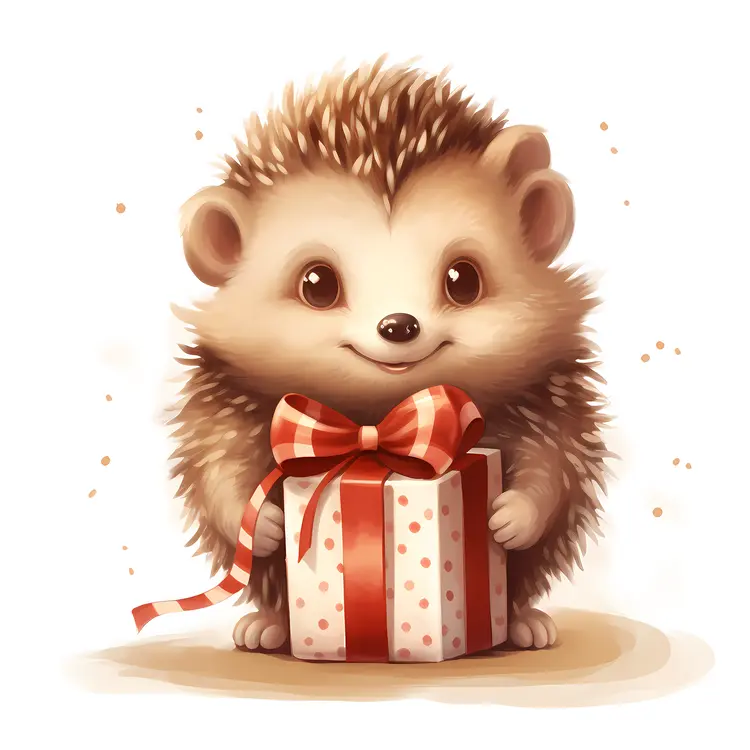 Adorable Hedgehog Holding a Gift