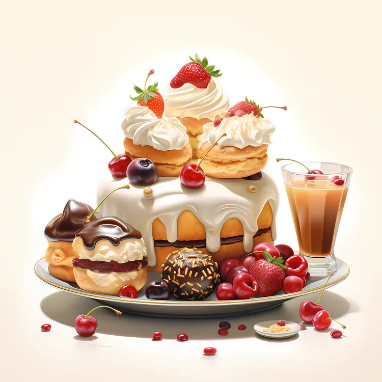 Assorted Pastries with Whipped Cream and Berries