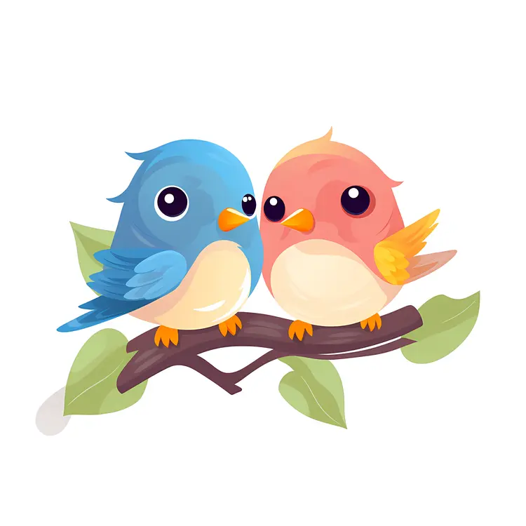 Cute Cartoon Birds on a Branch