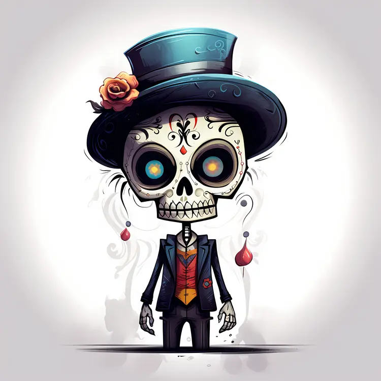 Skeleton Gentleman with Top Hat and Rose